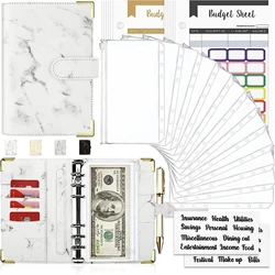 A6 Budget Binder Notebook Money Saving Organizer PU Leather Budget Binder Marble Notebook A6 Budgets Plan Office School Supplies