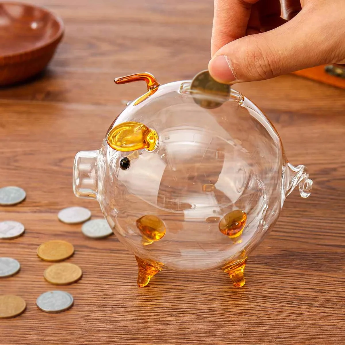 Hucha de cerdo, cajas de dinero, caja de ahorro de monedas, bonito recuerdo de cristal transparente, nacimiento, huchas de monedas, caja de ahorro de dinero