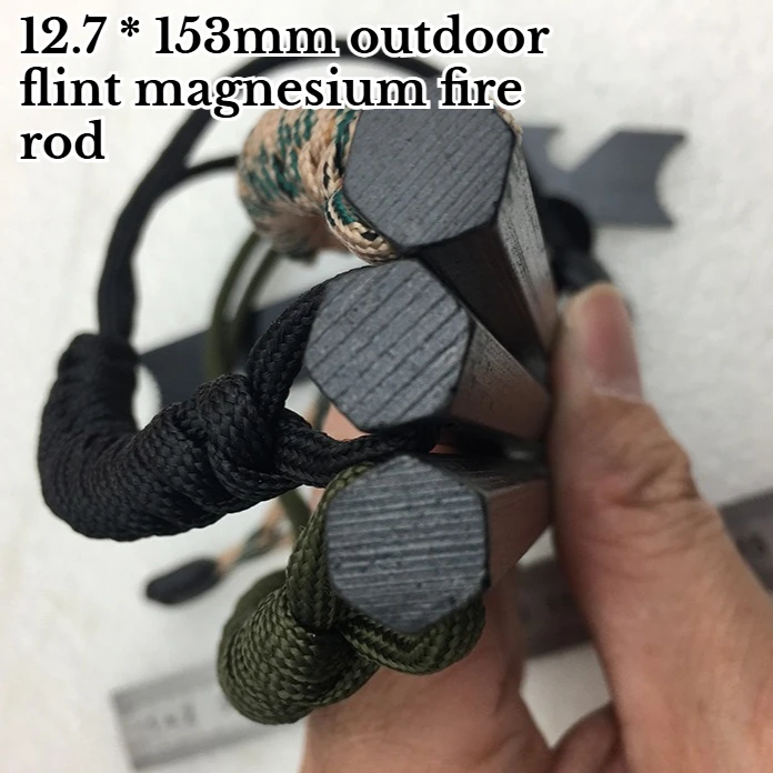 

12.7 * 153mm Hexagonal Outdoor Magnesium Spark ECD Tool Convenient Camping Hiking Survival Scraper 7-Heart Reflective Rope