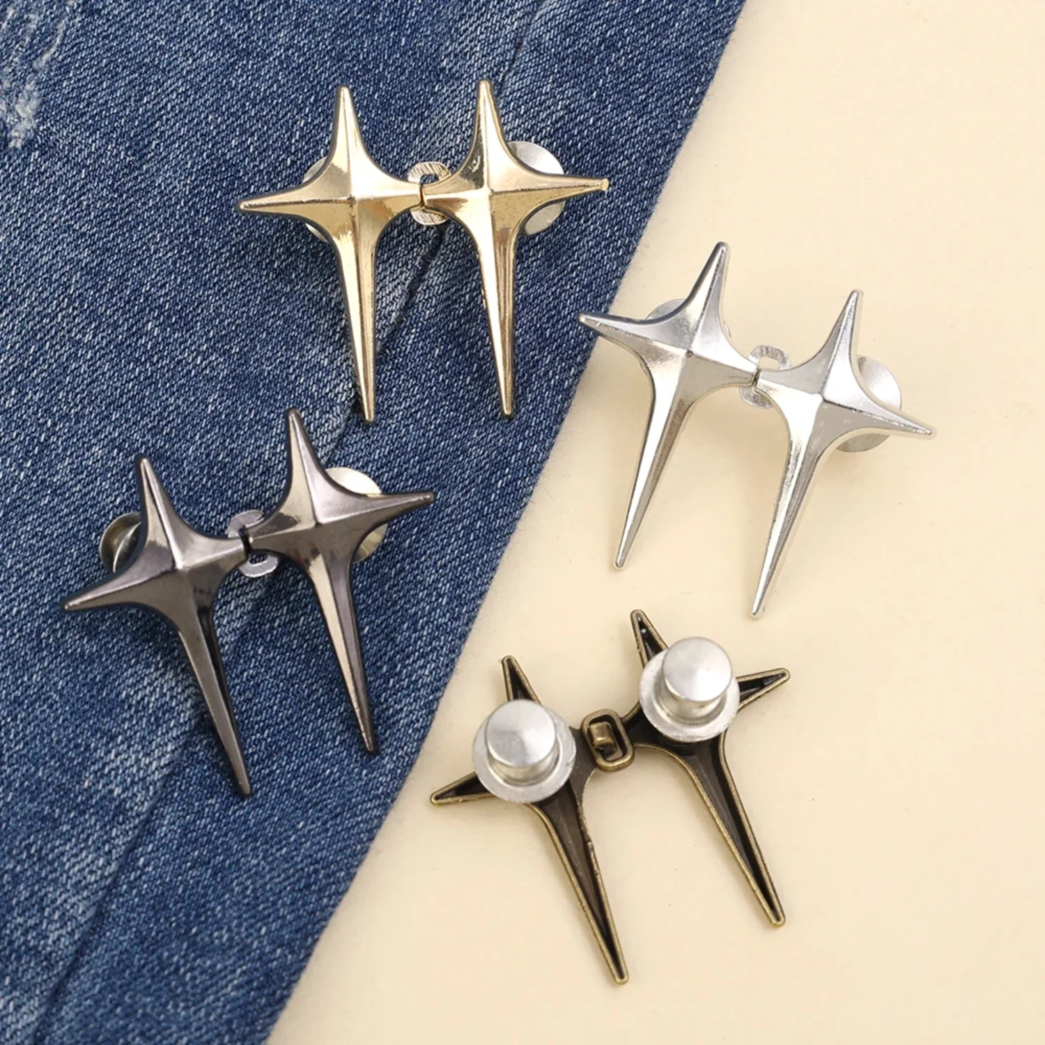 1-6Set Adjustable Waist Buckle Cross Star Shape Jean Buttons Pins Detachable Metal Buttons Waist Tightener Clothing Accessories