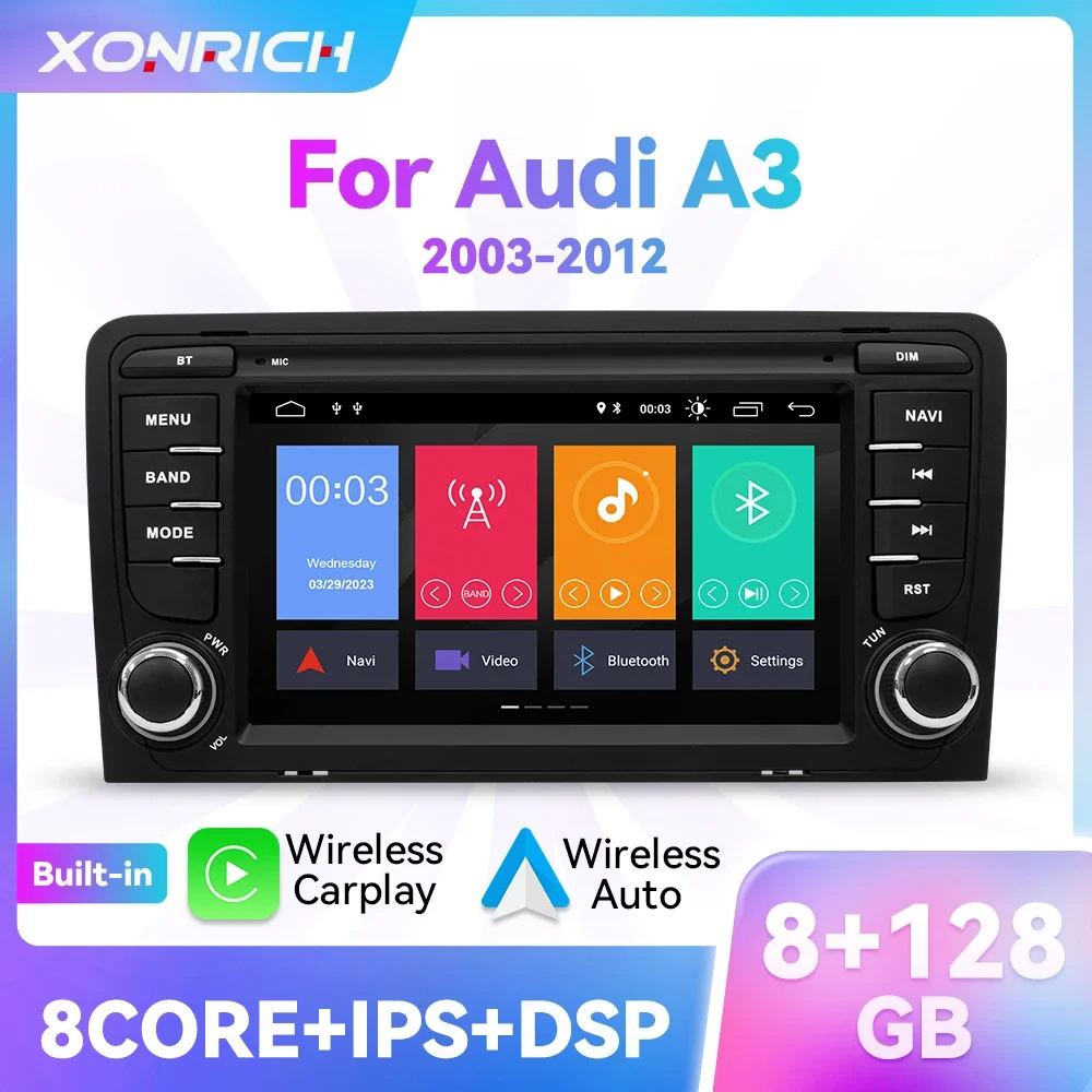 8GB+128GB Wireless Carplay Android Auto Car Radio Player For Audi A3 2 8P 2003-2013 8 Core GPS Navigation Multimedia DSP Audio