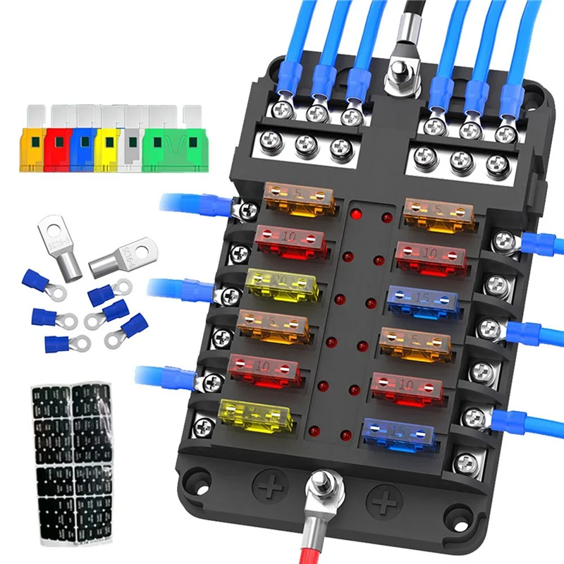 New 12 Way Automotive Fuse Box Car Modification And Installation Equipment Safe Fuse Integrated Box For Cars And Ships-ABXK