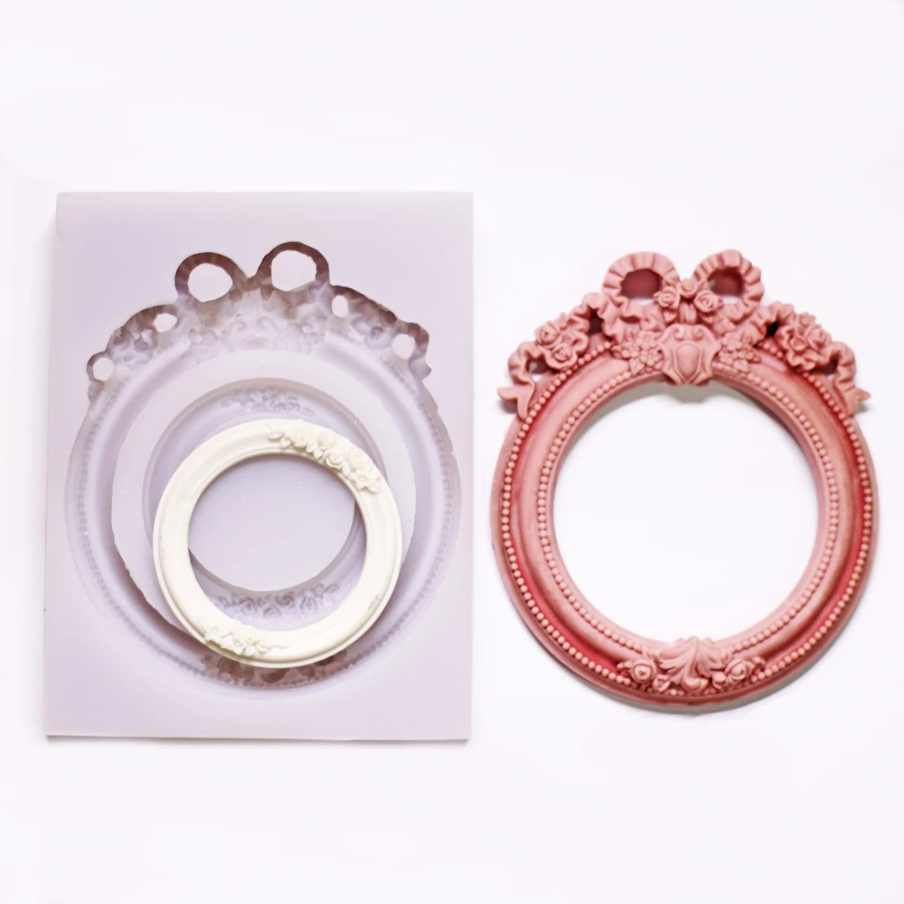 Victoria 2 moldura circular para foto, molde de silicone para bolo sugarcraft, fondant, chocolate, decoração, design retrô barroco