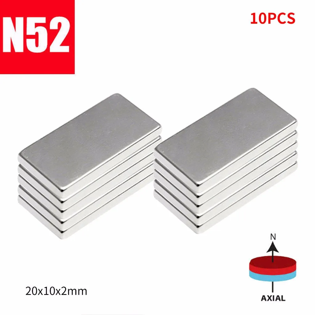 N52 20x10x2mm Neodymium Block Magnet Rare Earth Magnets Powerful Neodymium Bar Magnets, Rare-Earth Metal Neodymium Magnet