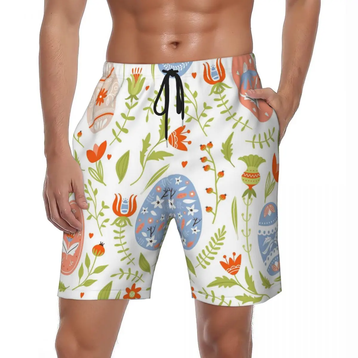 Colorful Easter Eggs Board Shorts Summer Flower Bunnies Collection Casual Beach Shorts Males Sportswear Breathable Beach Trunks