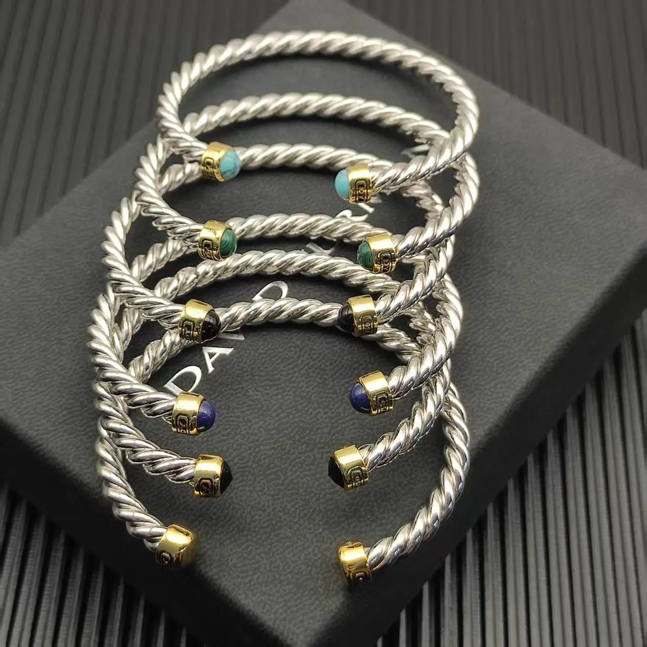 New S925 Sterling Silver 6MM Newline Cuffs Gem Tropical Bracelet Neutral Fashion Personality Classic Trend Retro Luxury Jewelry