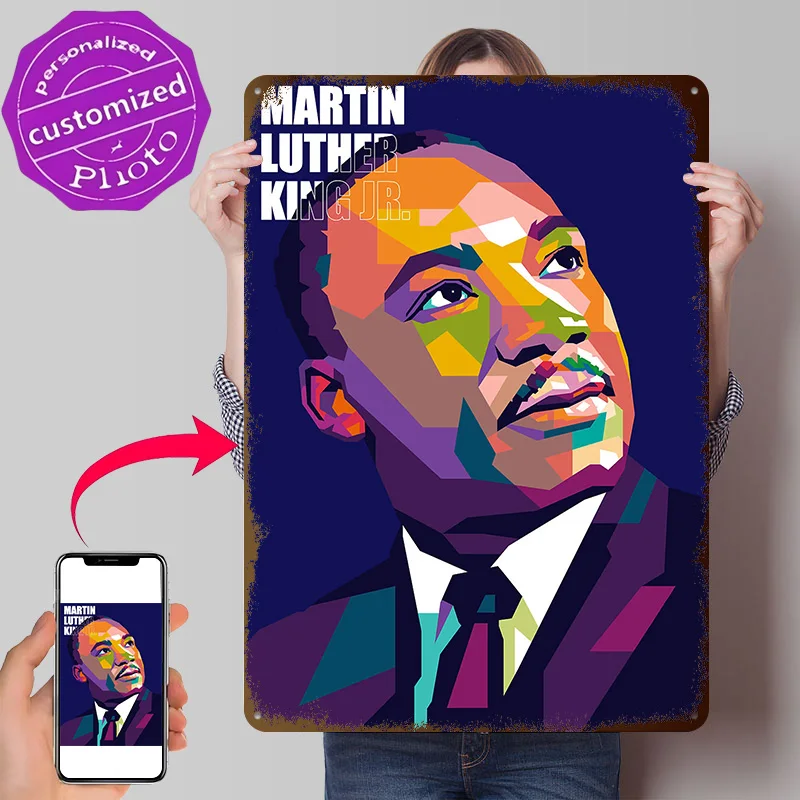 Martin Luther King Jr Personalized 3D Textured Metal Poster Wall Art Vintage Tin Signs for Decor Living Room Decoration Man Home