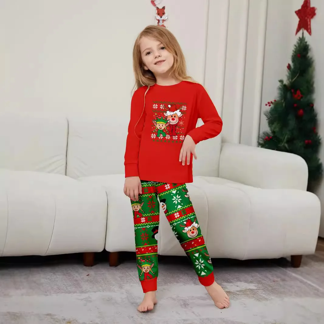 طقم بيجامة أوروبي مطبوع عليه رسوم كرتونية لعيد الميلاد لعام 2025 ، طقم بيجامة للأطفال لجو عيد الميلاد عبر الحدود #4