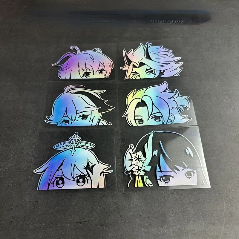 Genshin Impact Laser Stationery Sticker Raiden Shogun Kaedehara Kazuha Ganyu Eula Half Head Eyes Anime Decals Kids for Toys Gift