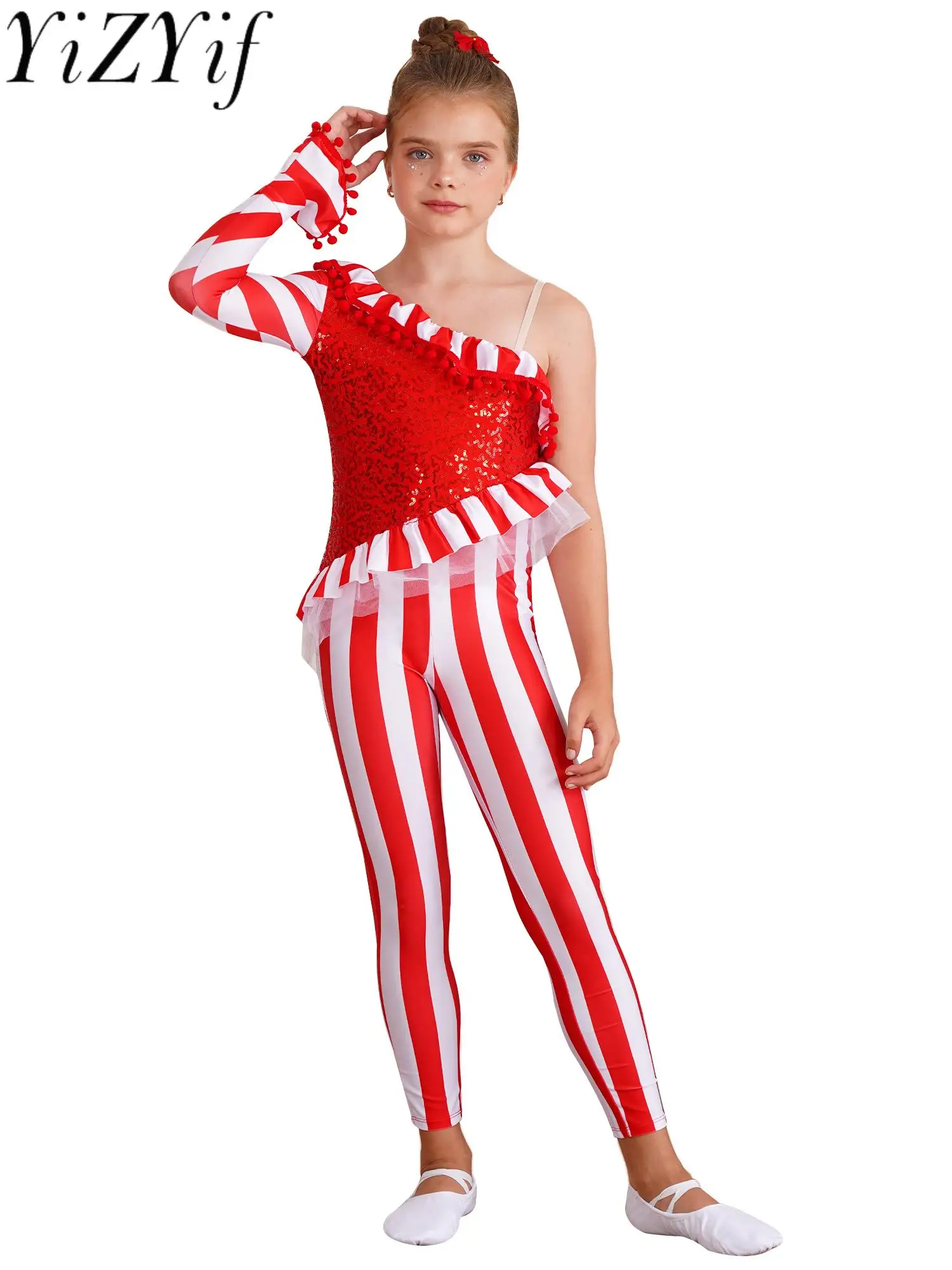 Costumes de batterie de danse de Noël Candy Cane pour enfants, costume Unitard One Initiated, vêtements de danse Santa Sweetie, costume de vacances de Noël pour filles