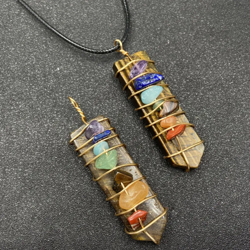 

Colorful Stone Pendant Hanging Ornament for Jewelry Making DIY Wrapped Natural Stone Decorative Necklace Accessory