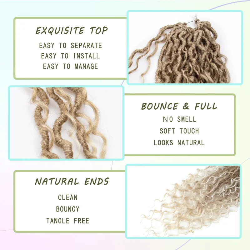 Synthetische Goddess Locs Häkelhaare 14/18/22 Zoll, 7 Packungen Neues Faux Locs Häkelhaar für Frauen, Häkellocs mit lockigen Enden