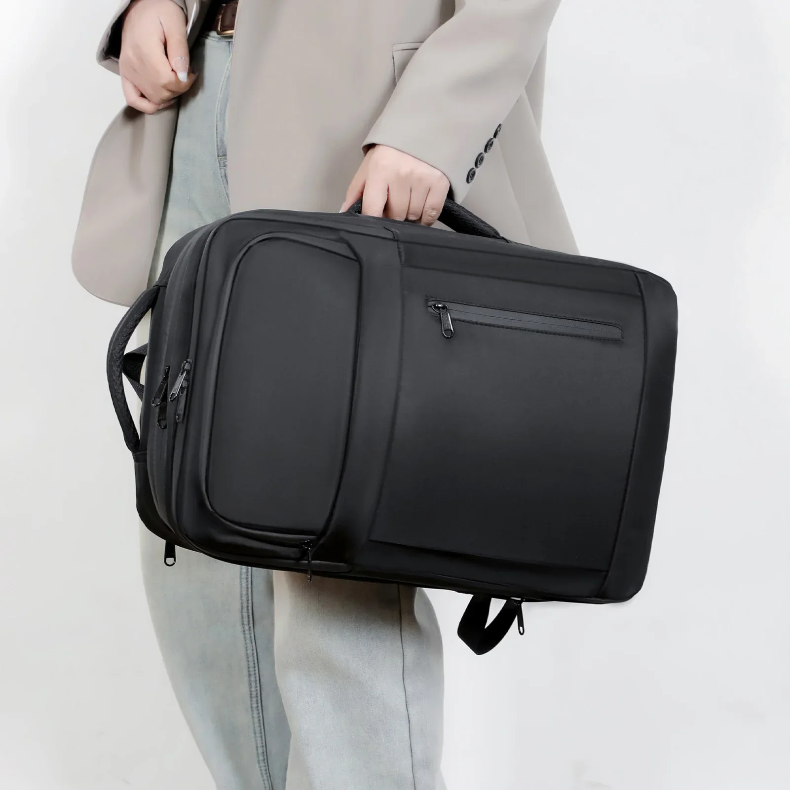 حقيبة ظهر مفرغة مع حقيبة ظهر مضغوطة للسفر، حقيبة ظهر سعة 36 لتر مع ختم مفرغ ومضادة للسرقة وقابلة للتخزين