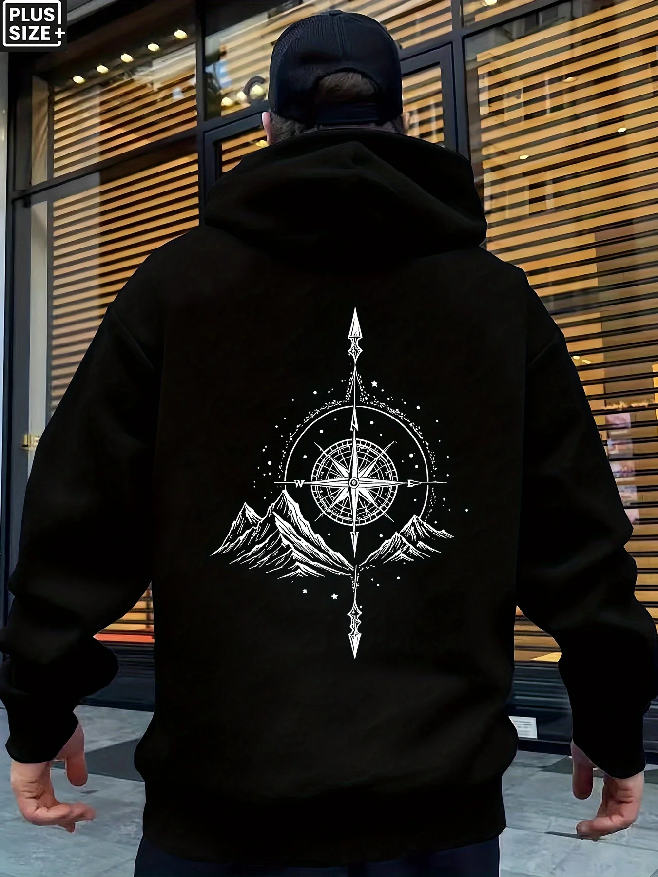 Men's Hip Hop Sportswear - Retro Style - Compass Mountain Star Pattern Print - Comfortable Casual Hooded Sweatshirt