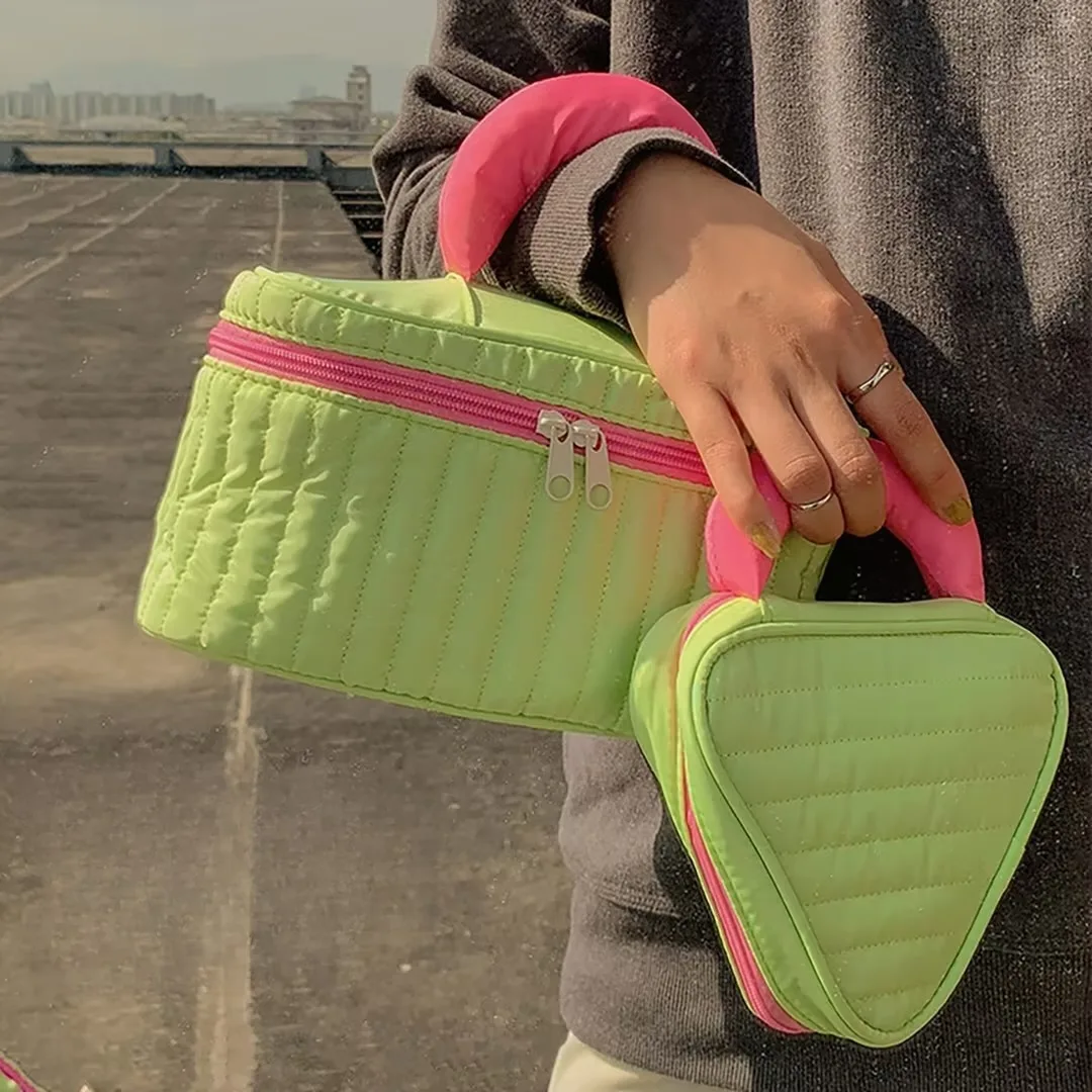 YT Portable Large-Capacity Cotton-Filled Storage Bag, Soda-Flavored Makeup Bag, Toiletry Bag, Simple Candy Color, Ins-Style, Hig