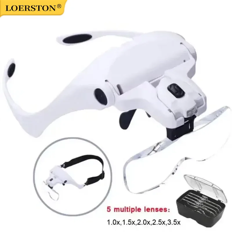 Magnifying Glasses LED Light Lamp Head Loupe Jeweler Headband Magnifier Eye Glasses Optical Glass Tool Repair Reading Magnifier