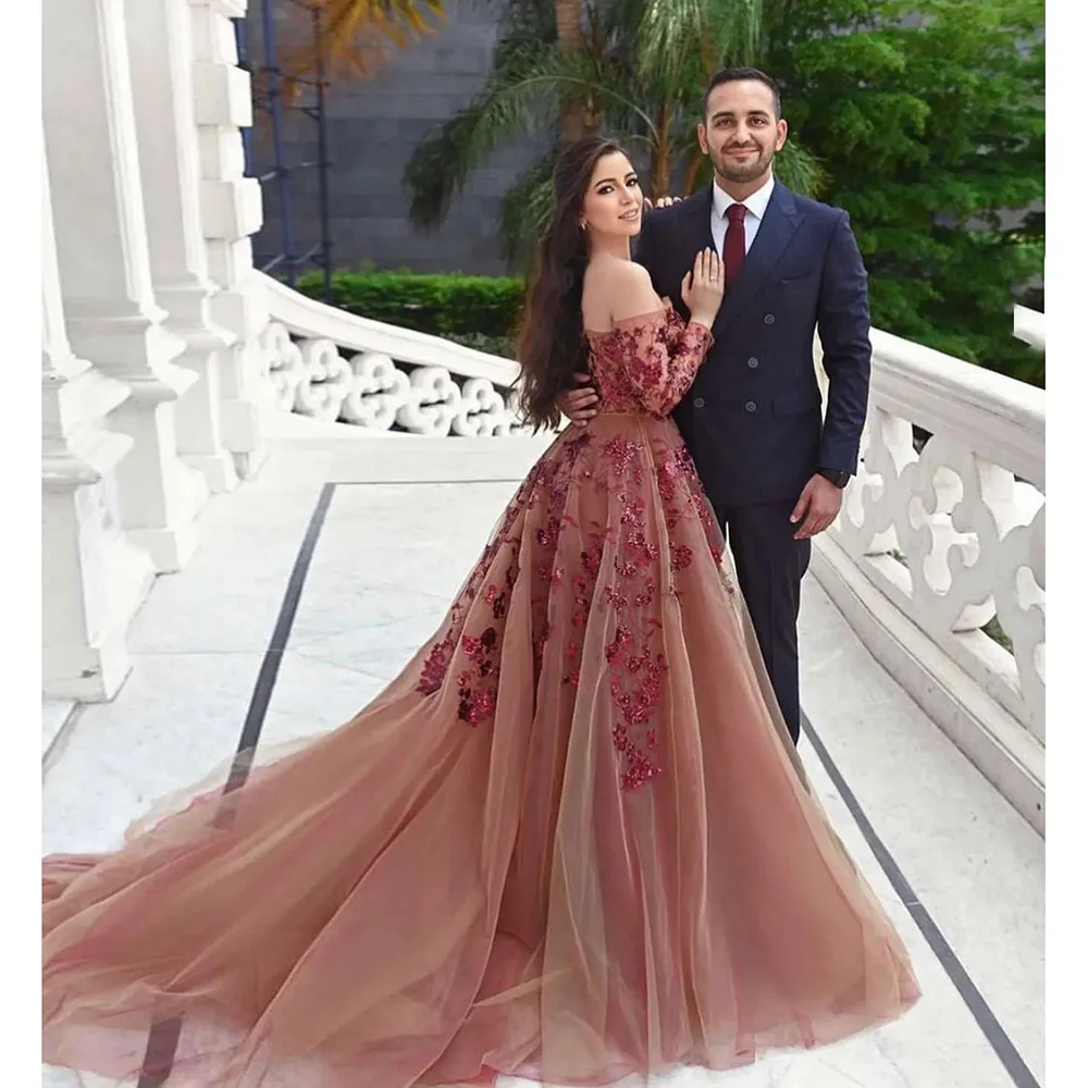 KSDN Fabulous Wedding Dress Appliques Long Sleeve Pleat Floor Lenght Strapless Chapel Train Formal Occasion vestidos de fiesta