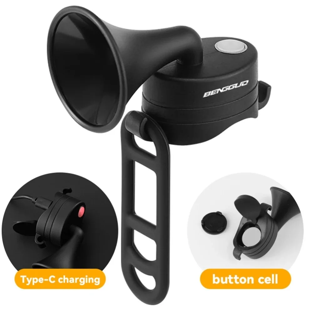 120dB Bell Electric Bike Horn Crisp Sound Horn Type-C Rechargeable High Decibel Alarm Horn Stainless Cycling Horn MTB Bicycle