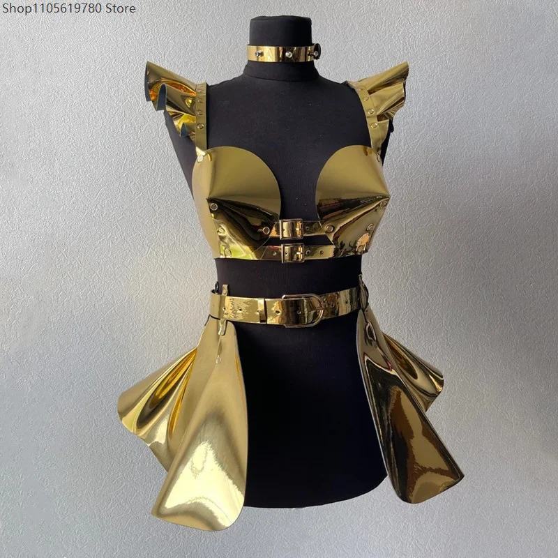 Iridescent Faux‑Leather Restraint Waist Belt Adjustable Metal Buckle Fashion Waist Chain Strap Club Party Cosplay Stage Prop