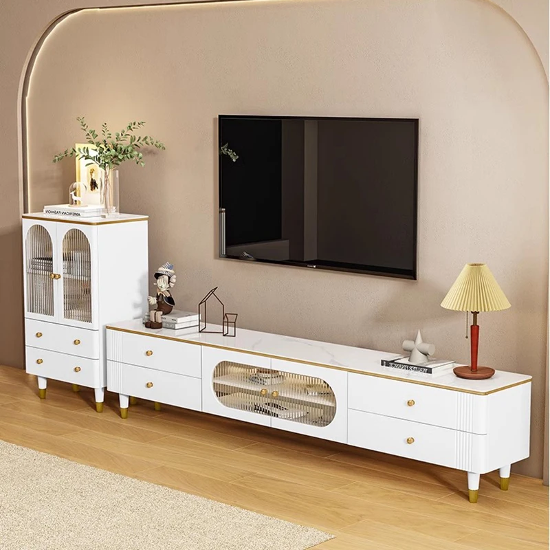 Nordic White Tv Stand Cabinet Storage Retractable Aesthetic Holder Tv Stand Cabinet Drawers Minimalist Mueble De Salon Furniture