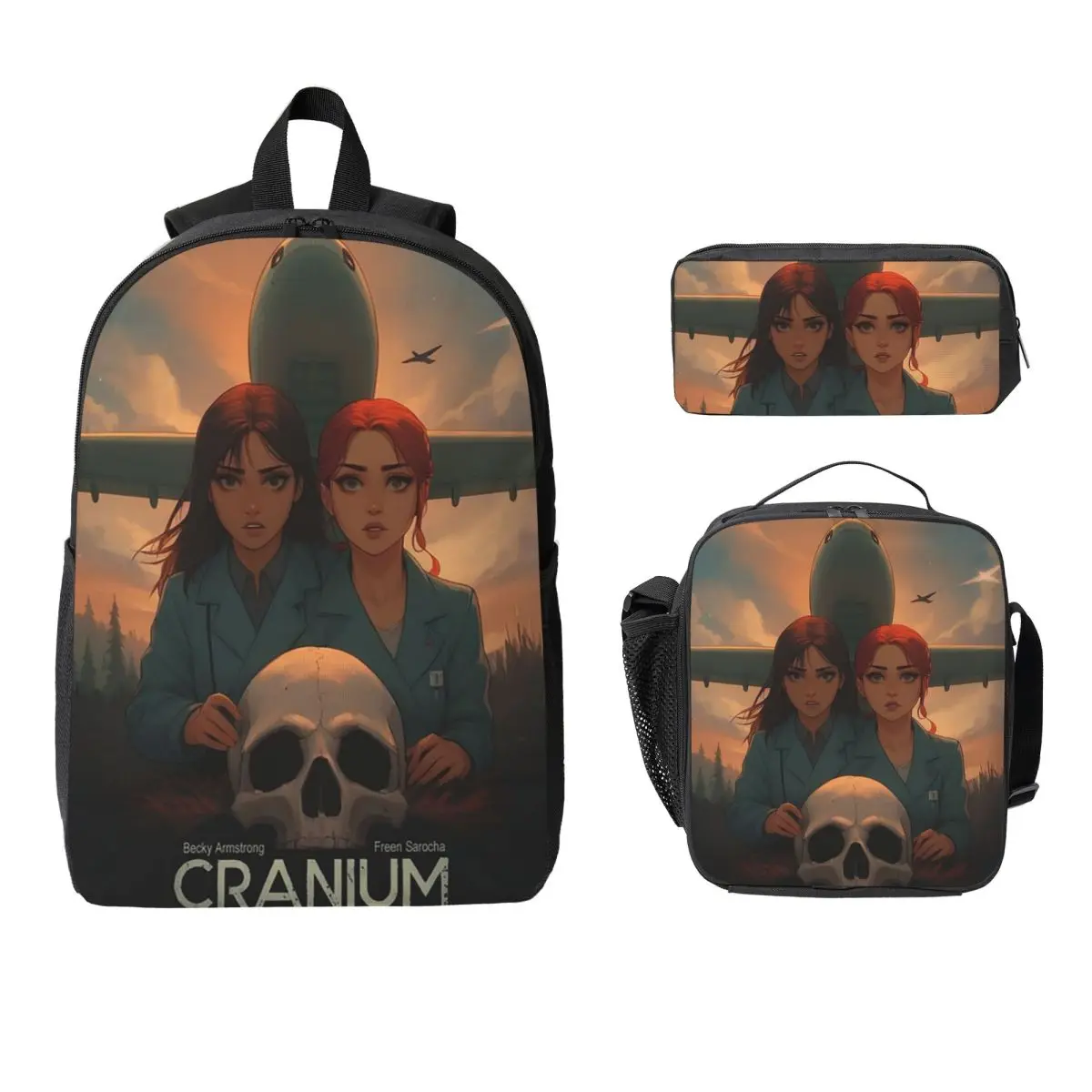 

Cranium Freenbecky Poster Backpack Student BookBag School Bag Computer Shoulder Bags 3ps Insulated Lunch Bag Pencil Case