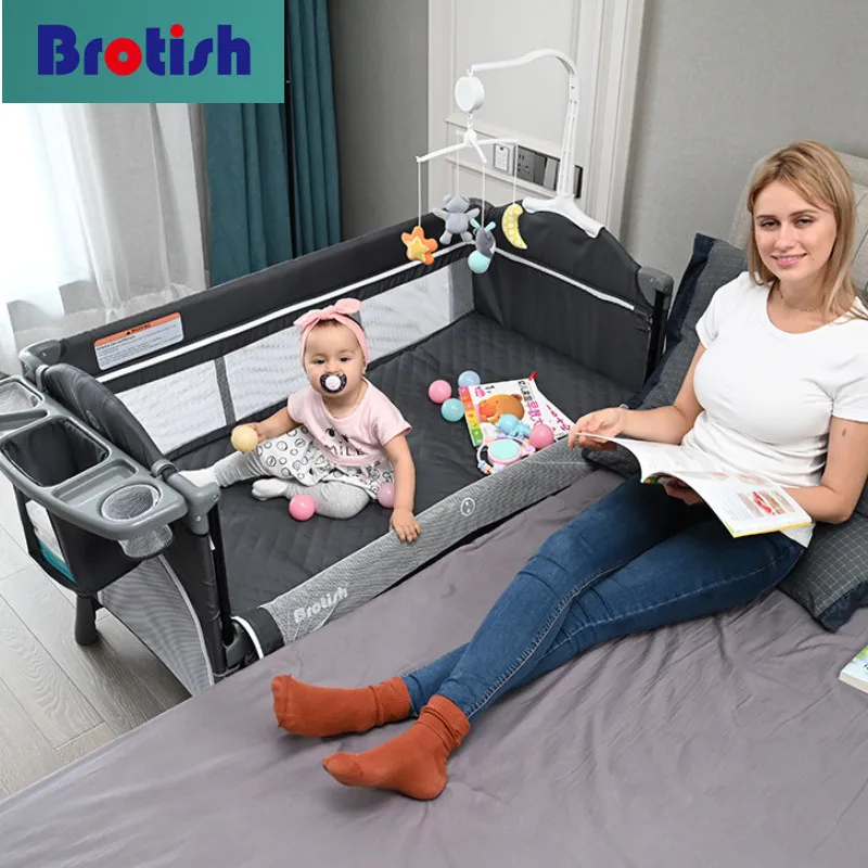 

Multifunctional Baby Crib Foldable Baby Bed With Diaper Table Cradle Rocker Travel Game Bed Portable Baby Crib For 0-6 Years Old