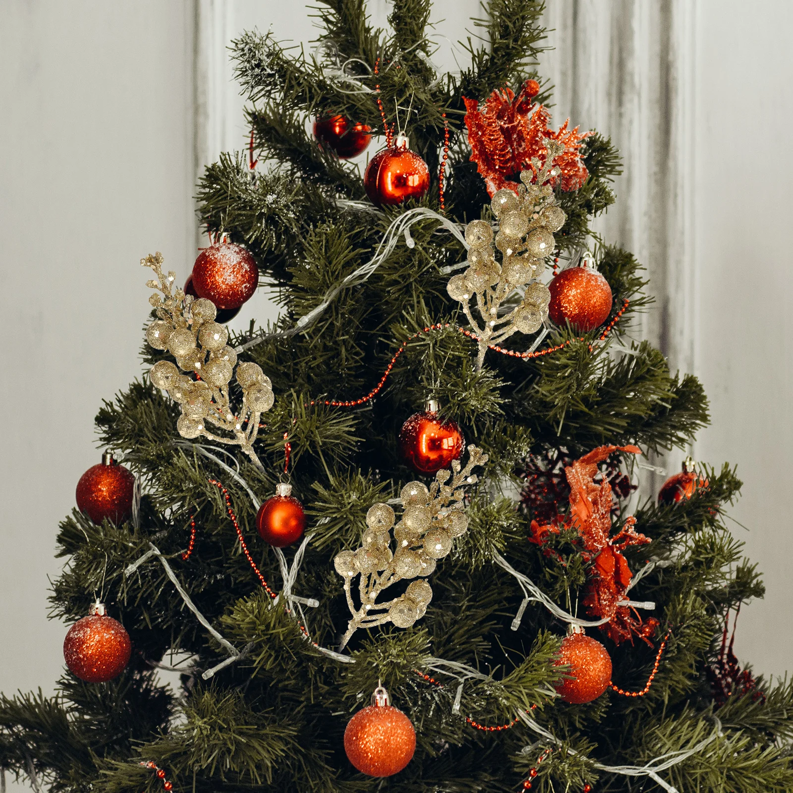 

10pcs Artificial Stems Glitter Fake Christmas Decortree Wreath Winter Holiday Party Xmas Artificial Berry Stem Decoration