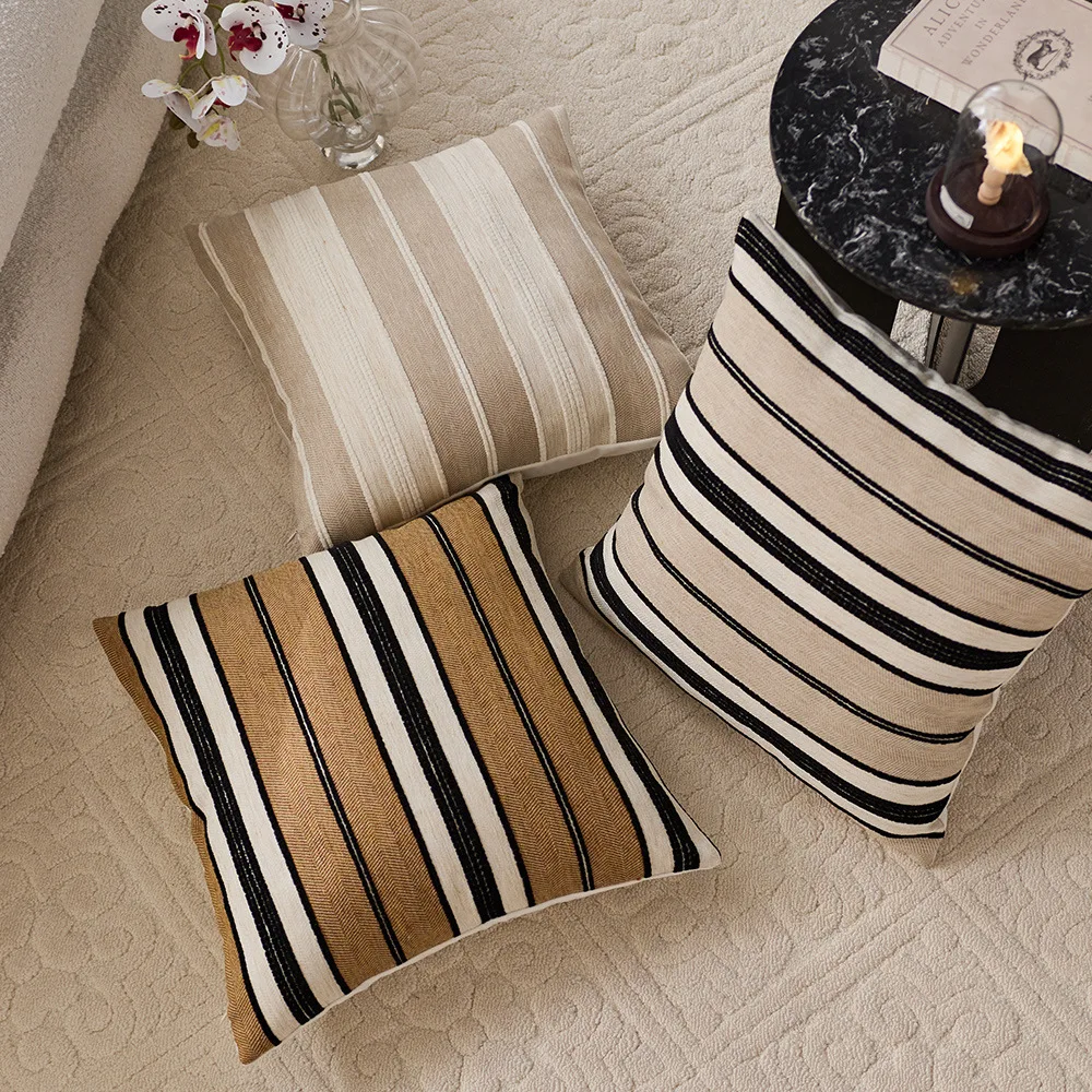 

Vintage Striped Woven Decorative Pillow Cover Simple Sofa Cushion Jacquard Texture