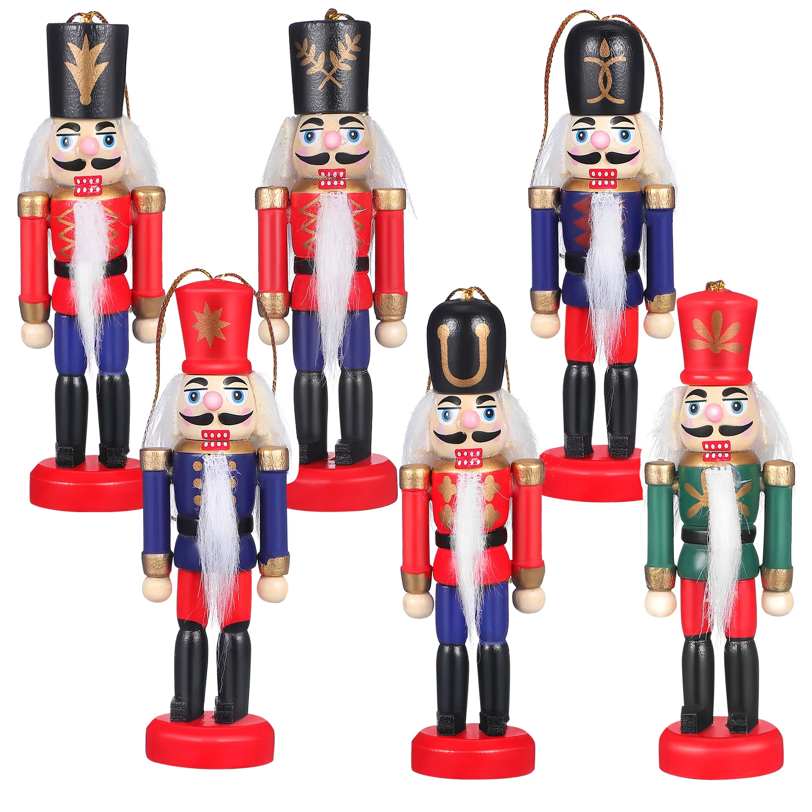 

6Pcs Christmas Tree Hanging Ornaments Wooden Nutcracker Soldiers Colorful Festive Decor for Home Hotel Decoration