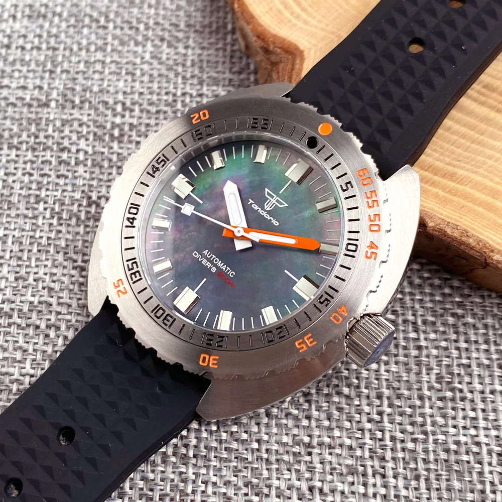 S NH35 Tandorio Diver Selfwinding Mechancial Watch Men MOP Dial Orange Hand Steel 200m Waterproof 42mm Swim Clock Sapphire Glass