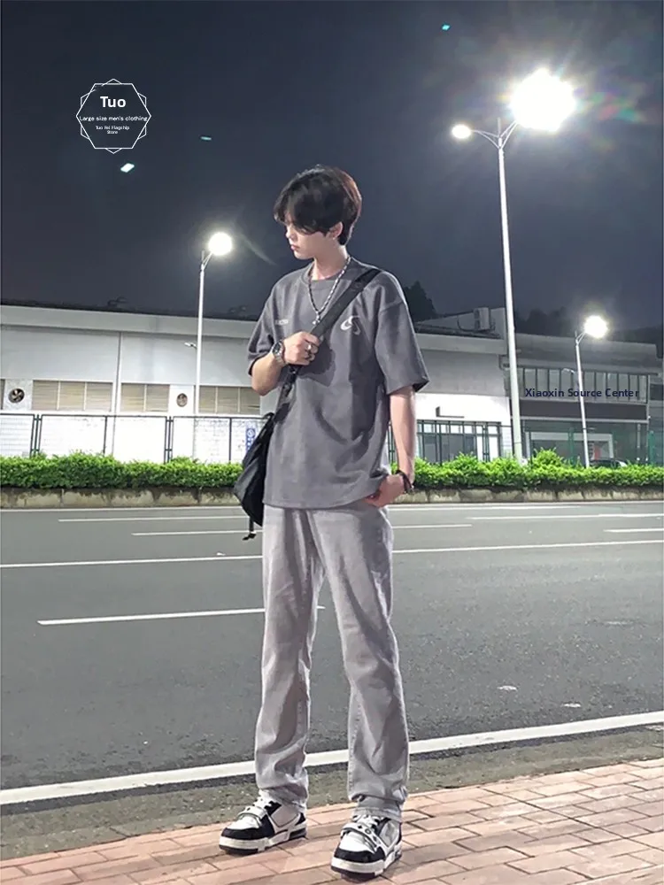 

Trendy American Vibe Straight Leg Jeans Men's High Street Slim Fit Micro Flared Pants Spring Autumn Seasonal Faion Jeans