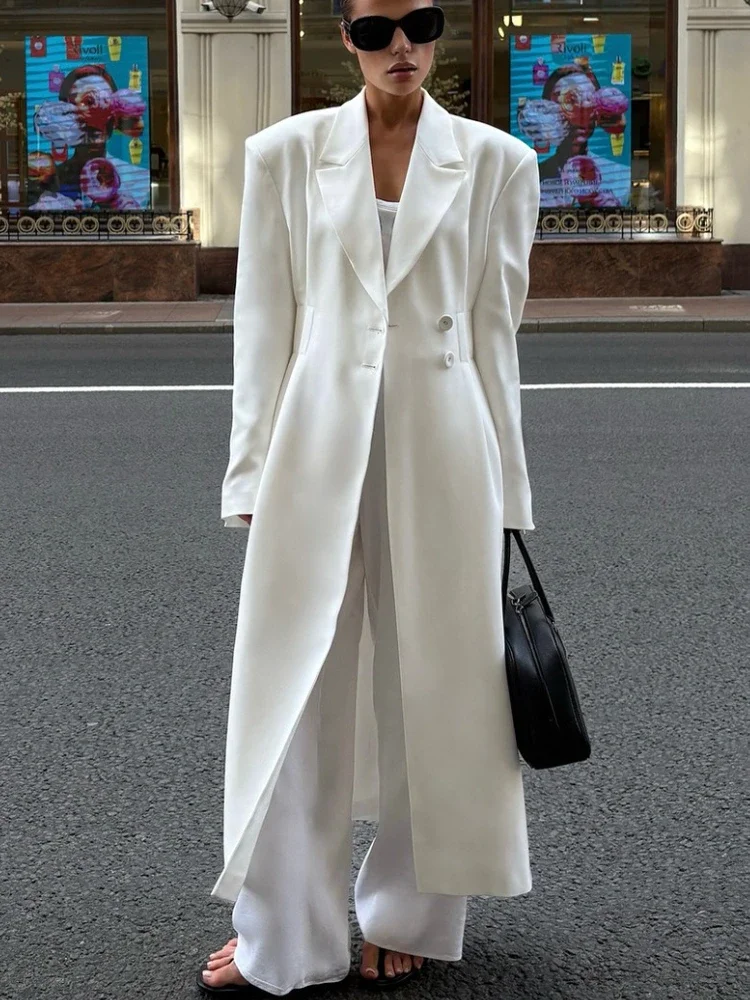 

Fashion Commuter V-neck Long Blazers Long Sleeves Tapered Waist Slim Charm Solid Outwear Autumn New Women's Long Blazers