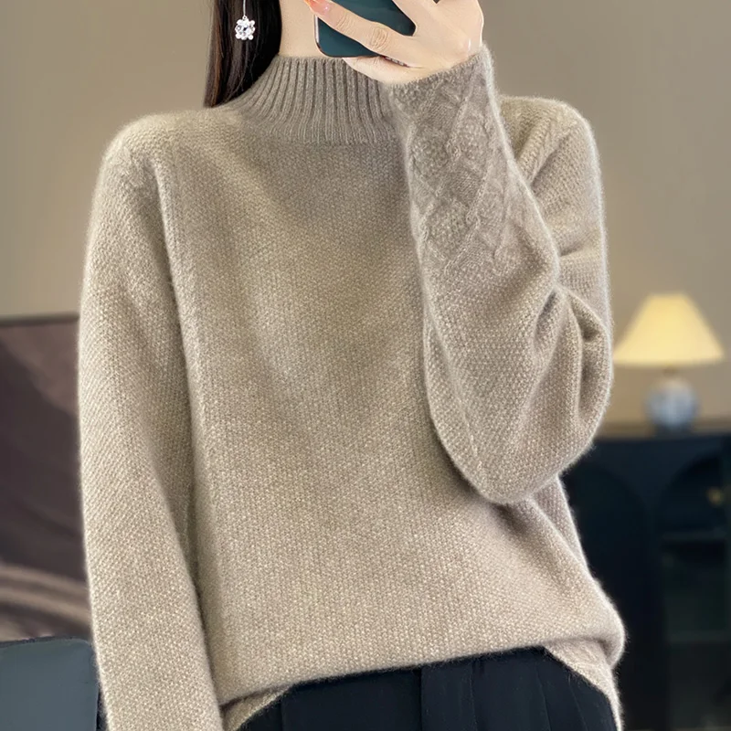 Korean version of 100% pure wool cashmere sweater female turtleneck sweater female Joker winter casual loose thick sweater