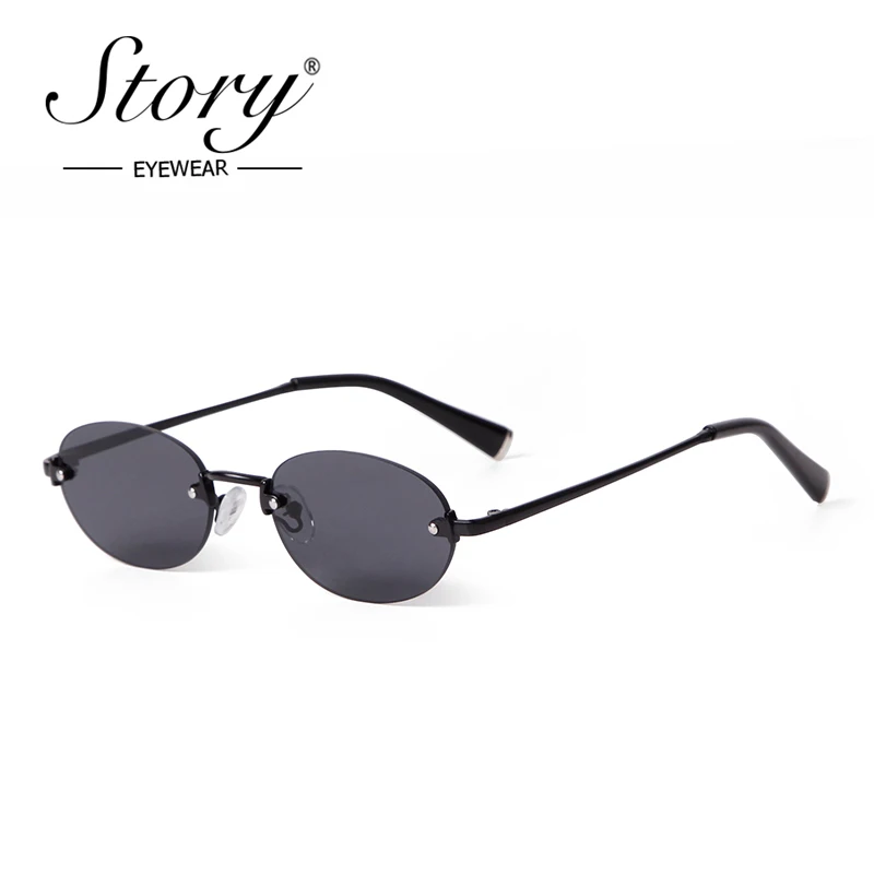 

STORY модные безрамочные овальные солнцезащитные очки для женщин и мужчин брендовые дизайнерские ретро модные солнцезащитные очки без оправы с заклепками оттенки шампанского S8126A