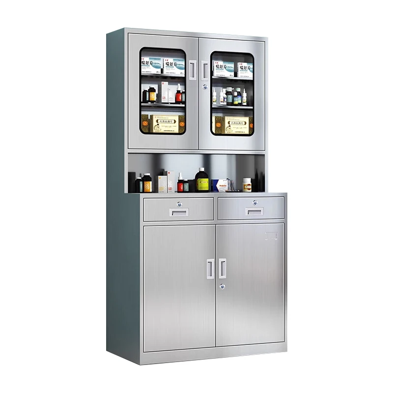 

Средний 2-ящик, современный шкаф для хранения лекарств из нержавеющей стали для больниц, школ, фабрик, мастерских, лабораторий