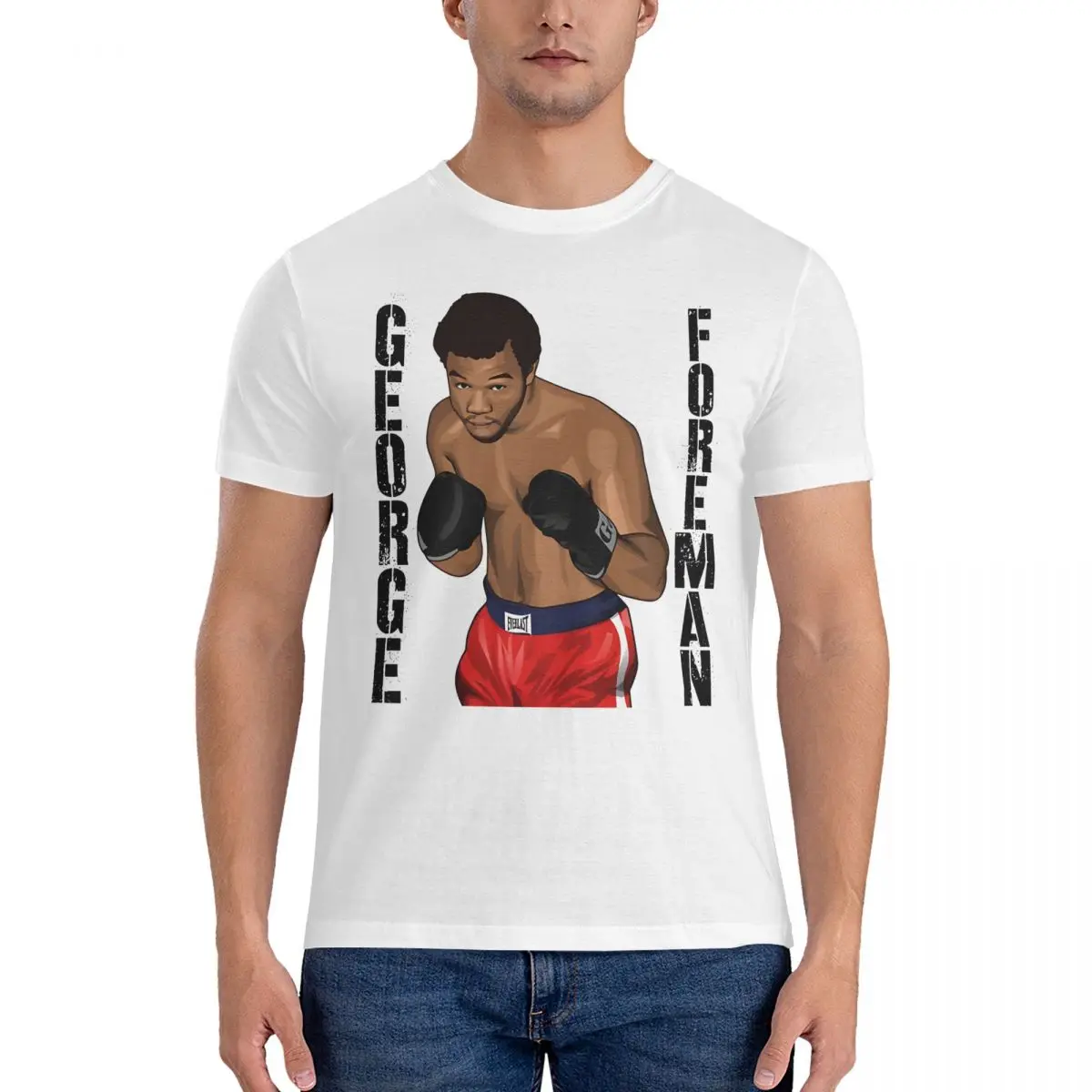 Boxer T Shirts for Men Pure Cotton Fun T-Shirts Round Collar George Foreman Tee Shirt Short Sleeve Clothes Printing