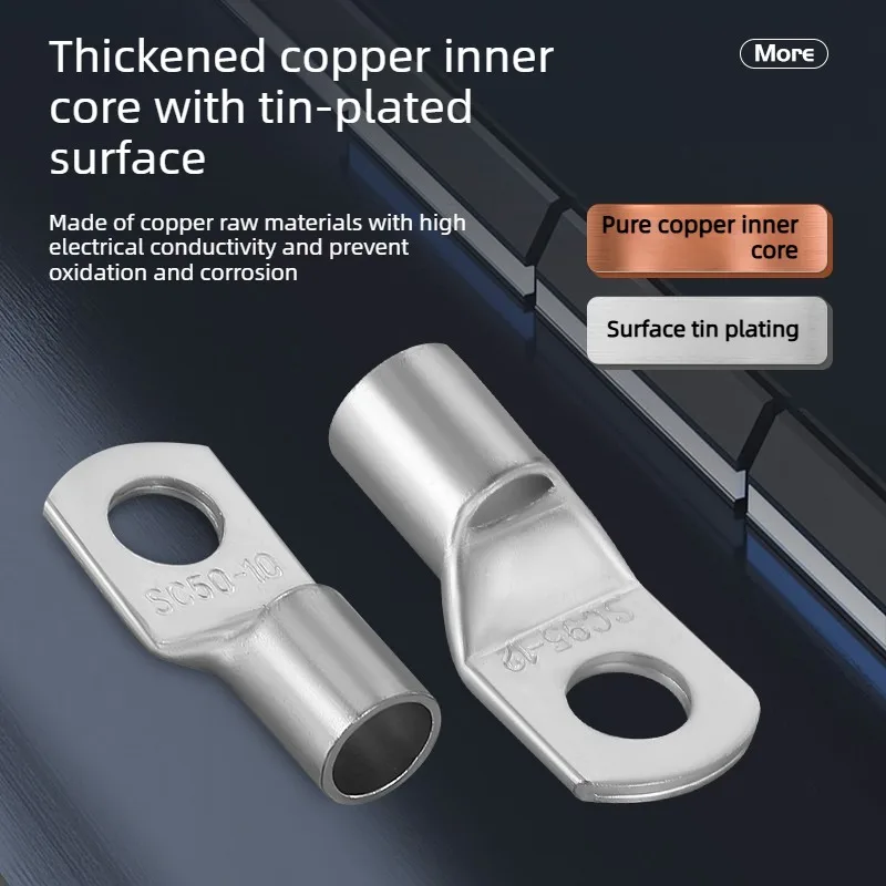 SC Series Copper Cable Lug 2.5 4 6 10 16 25 35 50mm2 Bolt Hole 4 5 6 8 10 12 14 16mm Crimp Terminal Battery Wire Ring Connector