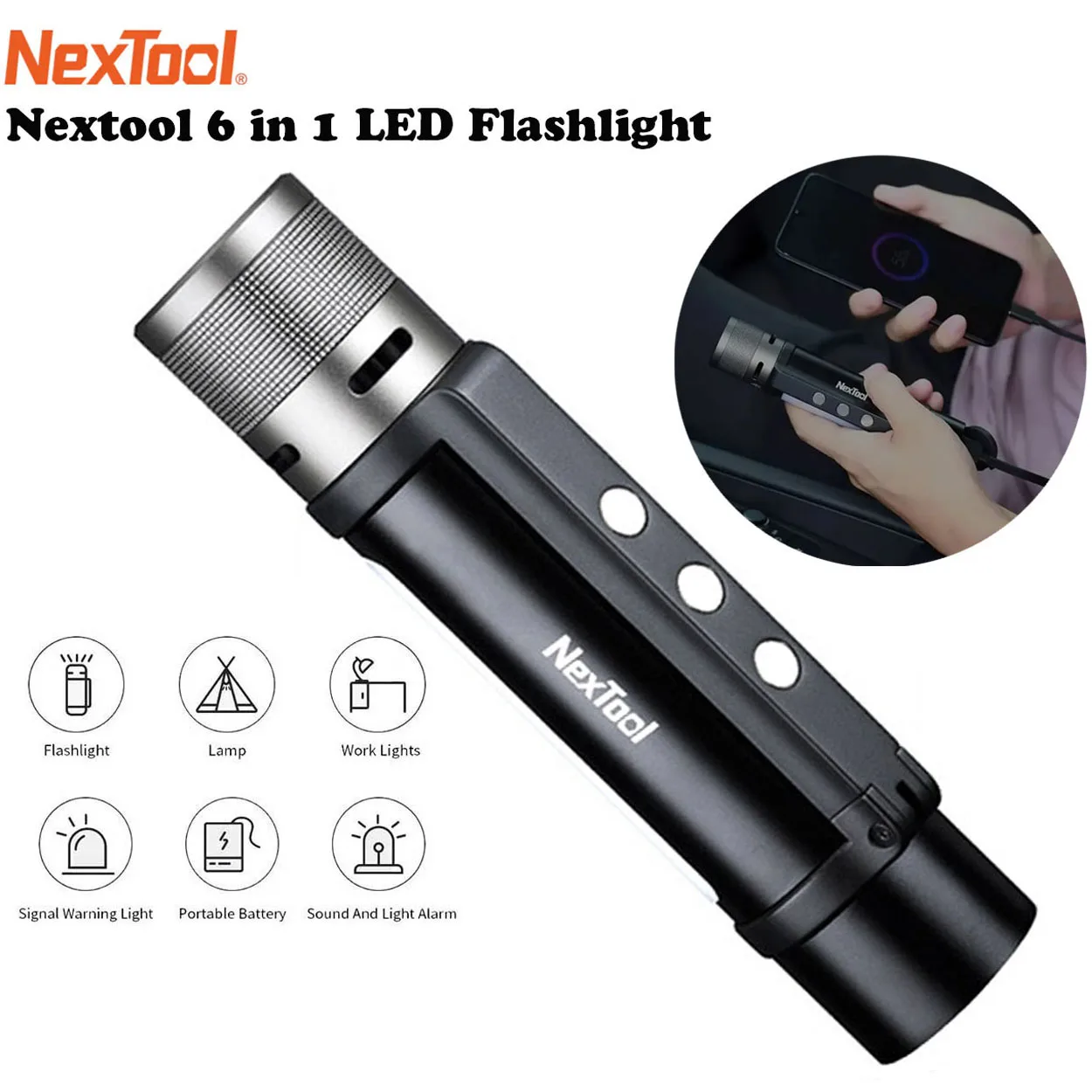 

NexTool Powerful Zoomable Flashlight Tactical Rechargeable Torches Light 6 in 1 Outdoor Flashlight 1000 Lumens Led