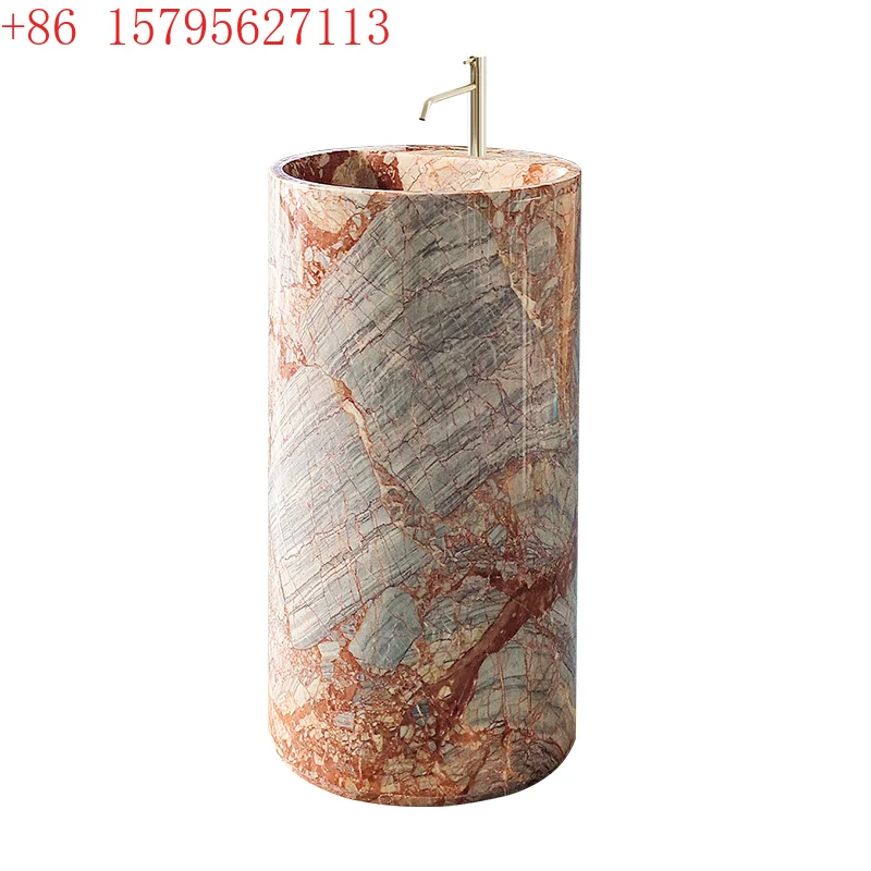 

* Natural marble wash basin household hotel light luxury square column basin integrated floor type