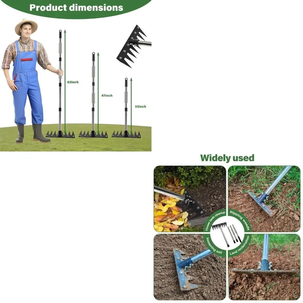 F19B 6/8 Tooth Garden Weeding Weeder Extendable Rod Carbon Steel Heavy Duty Puller Long Handle Lawn Tool