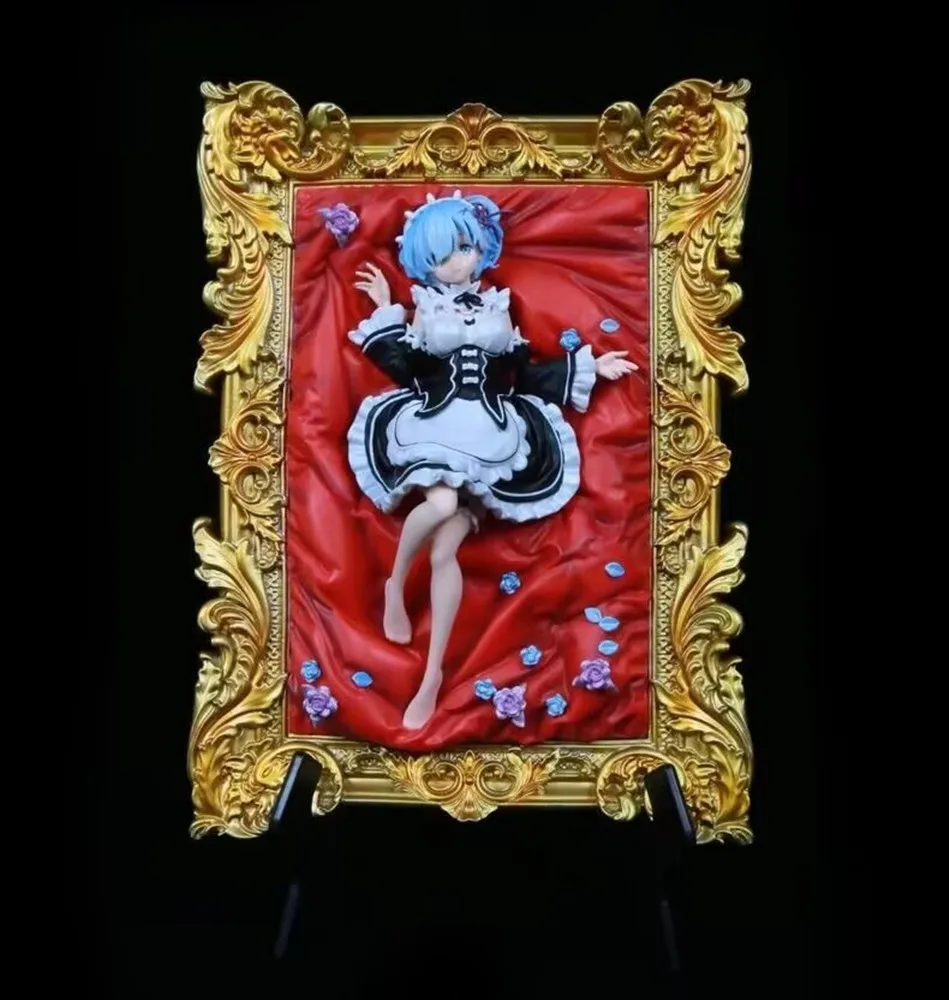 30CM Re:Life In A Different World From Zero Anime Action Figure 3D Photo Frame Rem Ram PVC Model Gifts Collection Statue Doll