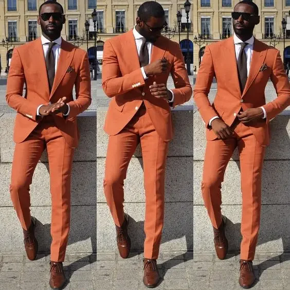 

Custom Orange Wedding Men Smart Casual High Quality Slim Fit 2 Piece Tuxedo Groom Fashion Blazer Masculino Costume Homme Mariage