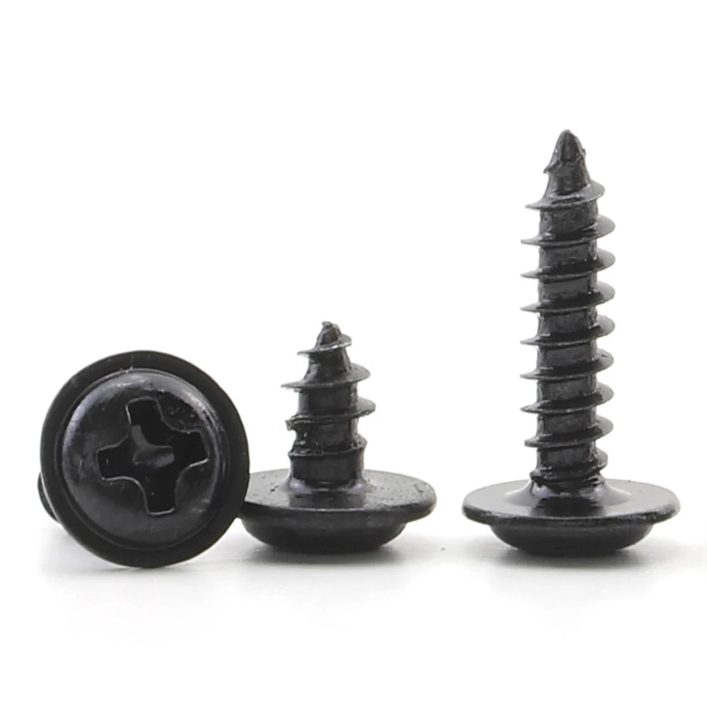 PWA Cross Round Head with Cushion Self-tapping Screw Black Plated M1.7 M2 M2.3 M2.6 M3 M3.5 M4 M5 Pan Head with Washer Screw