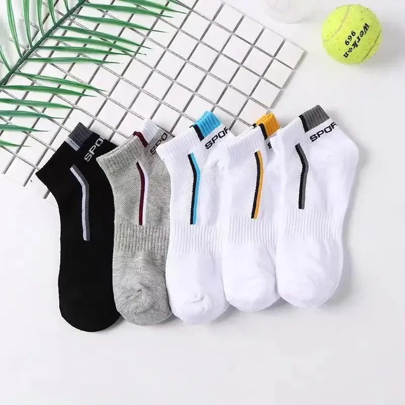 5pairs Men\'s Fashion Sports Socks, Striped Cotton Sweat Absorption Breathable Comfortable Ankle Socks