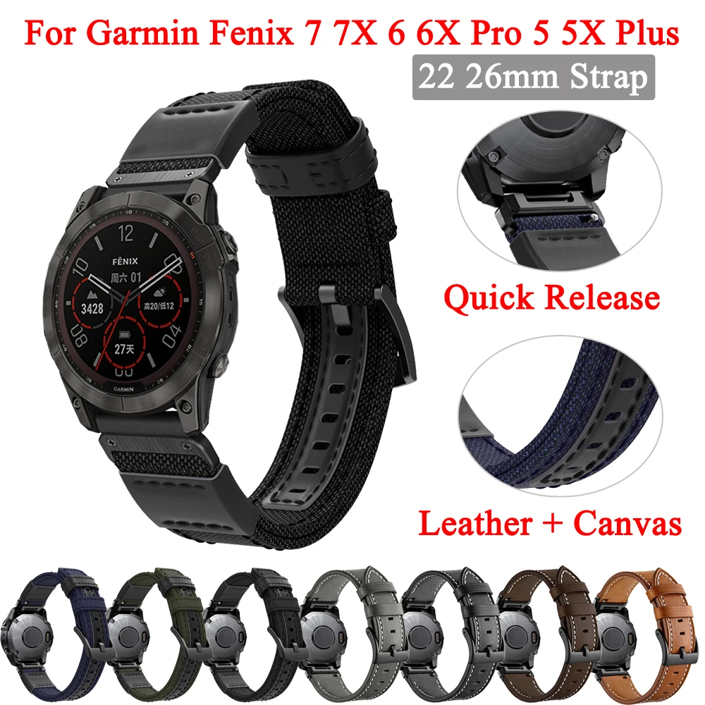 22 26mm Watch Strap Band For Garmin Fenix 7 7X 6 6X Pro 5 5X Plus EPIX VERTIX 2 Canvas Wristband Smartwatch Accessories Correa