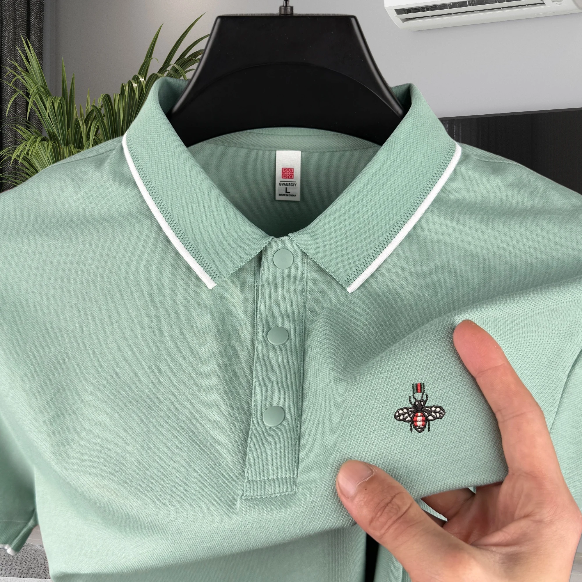 

High end brand men's cotton short sleeved polo shirt summer fashion luxury striped series bee embroidery golf top casual T-shirt