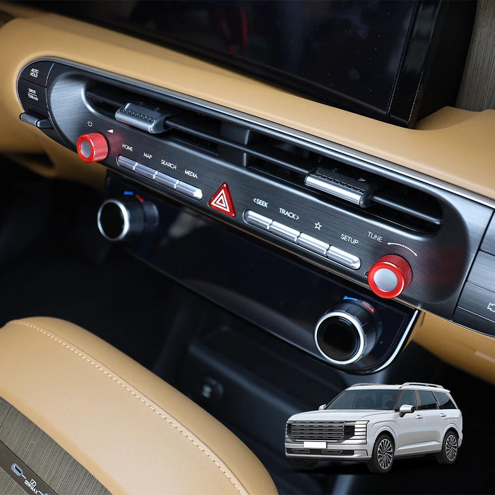 

For Hyundai Palisade LX3 2025 2026 2PCS Aluminum Central Drive Switch Volume Control Knob Ring Cover Trim Interior Parts