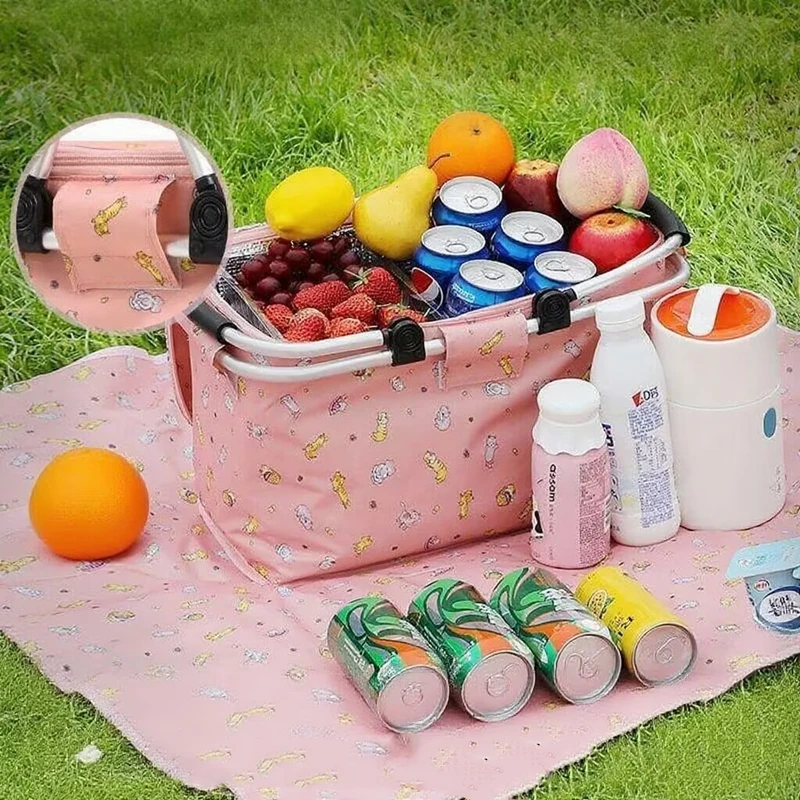 

Picnic Basket Outdoor Ice Pack Foldable Insulation Bag Portable Shopping Basket with Lunch Box Fast Food Takeaway Insulation Bas