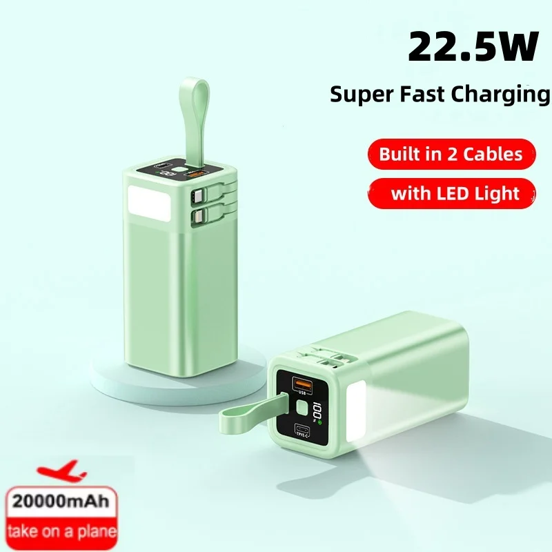 

20000mAh Power Bank with Type C Cable PD20W Fast Charging Portable Charger for iPhone 17 16 Samsung Powerbank External Battery