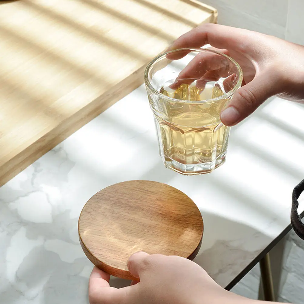 2Pcs Natural Wood Coasters Square Round Design Heat Insulated Cup Mats for Kitchen Table Protection Water Resistant Household